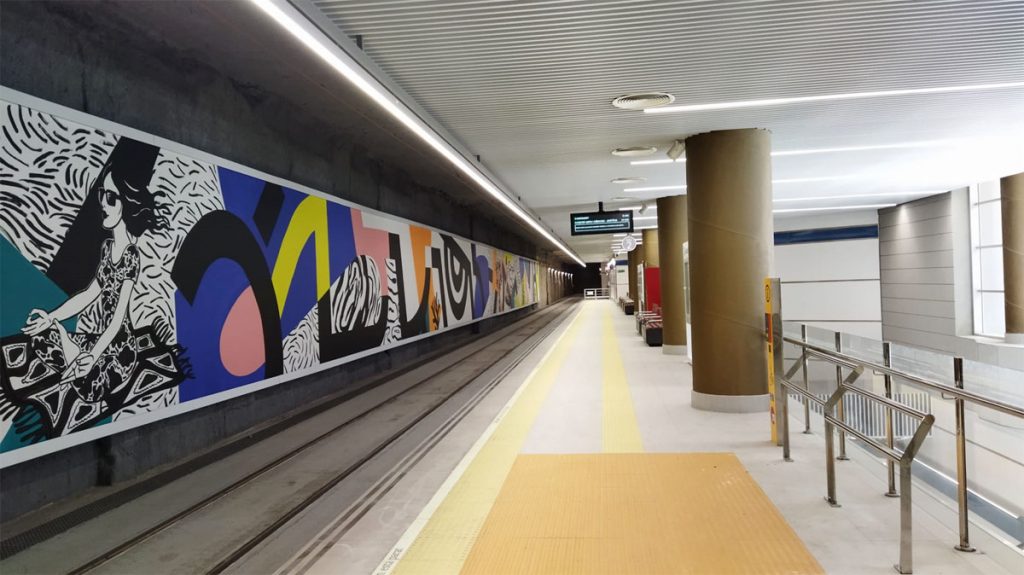 Mural artístico, obra la dupla artística formada por Nero y Unamesa, en la estación de Russafa de Metrovalencia